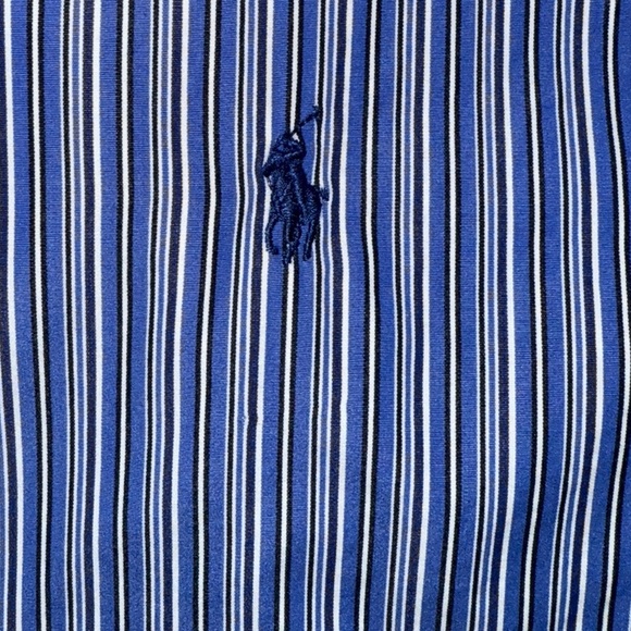 Ralph Lauren Custom Fit Dress Shirt Men’s M Navy Blue Multi-Stripe Button Down - Picture 7 of 9